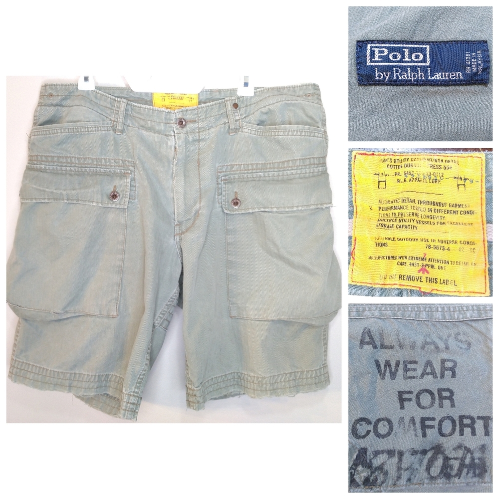 POLO RALPH LAUREN SIZE 38 Vintage Cargo Shorts Military Issue ARMY Vtg 90s RARE